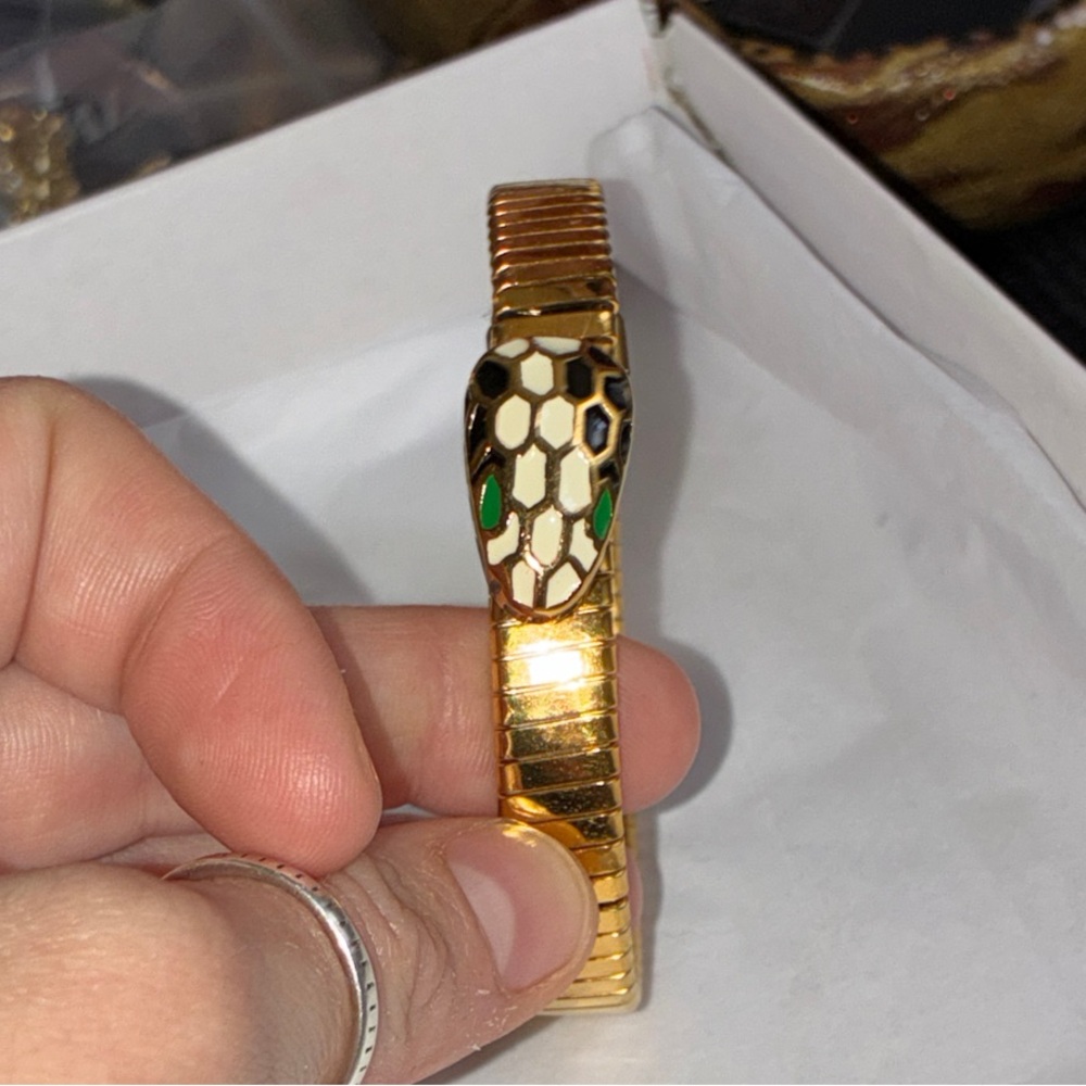 Gold-Tone Snake Head Stretch Bracelet with Enamel Accents - Picture 5 of 6